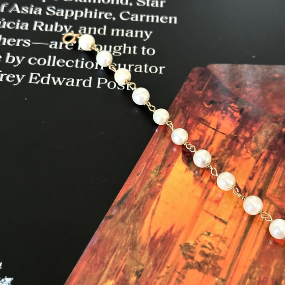 Vintage 14K Yellow Gold Genuine Pearl 6MM Cream Station Bracelet 6.5" - Picture 9 of 14